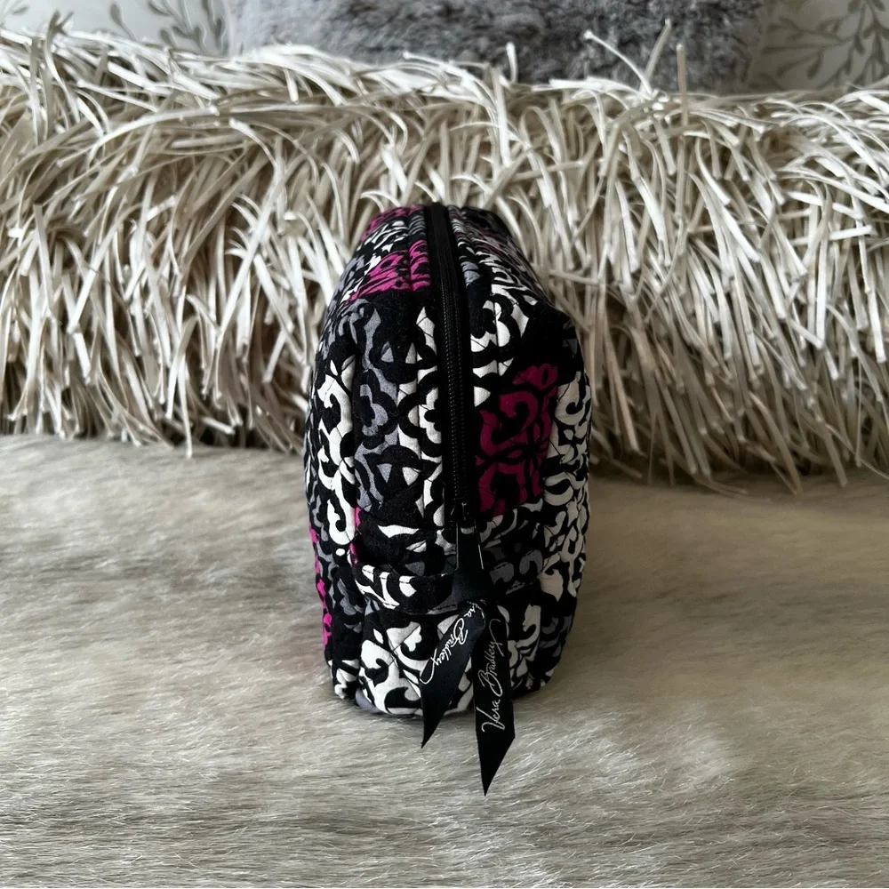 VERA BRADLEY Canterberry Magenta 2013 L Lined Cosmetic Case Black Pink USA